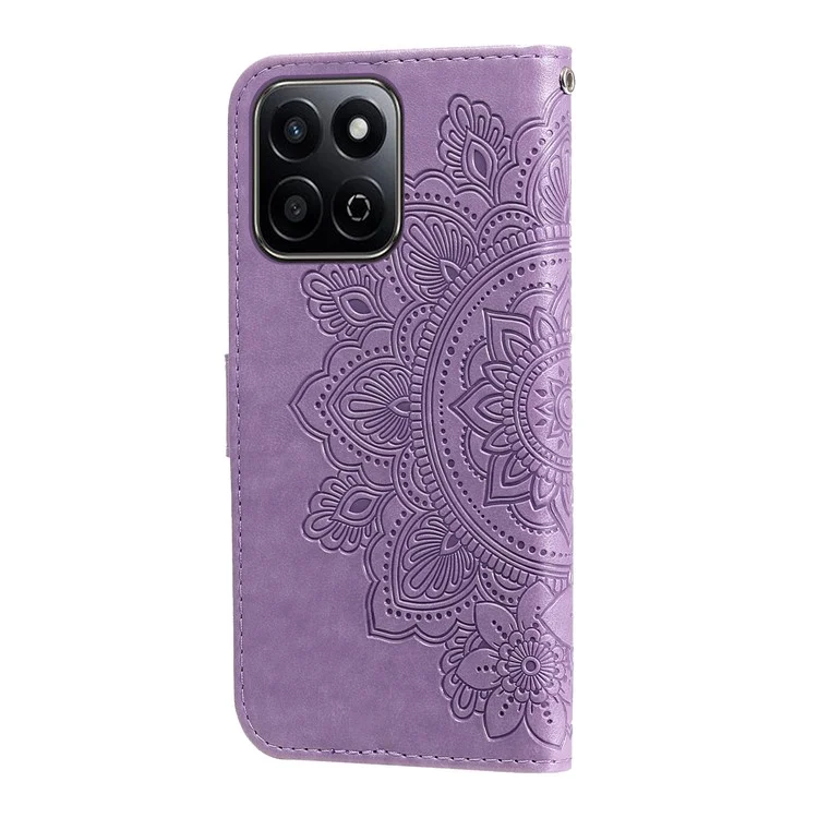 Para Honor Play 60 Plus 5G Wallet Case Flower Imprint Leather Phone Cover - Roxo