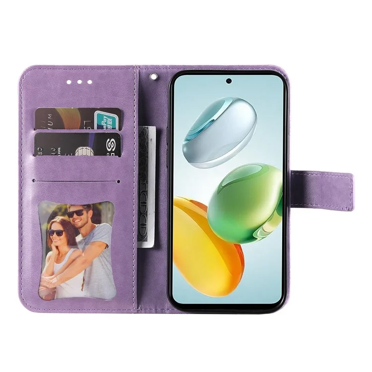 Para Honor Play 60 Plus 5G Wallet Case Flower Imprint Leather Phone Cover - Roxo
