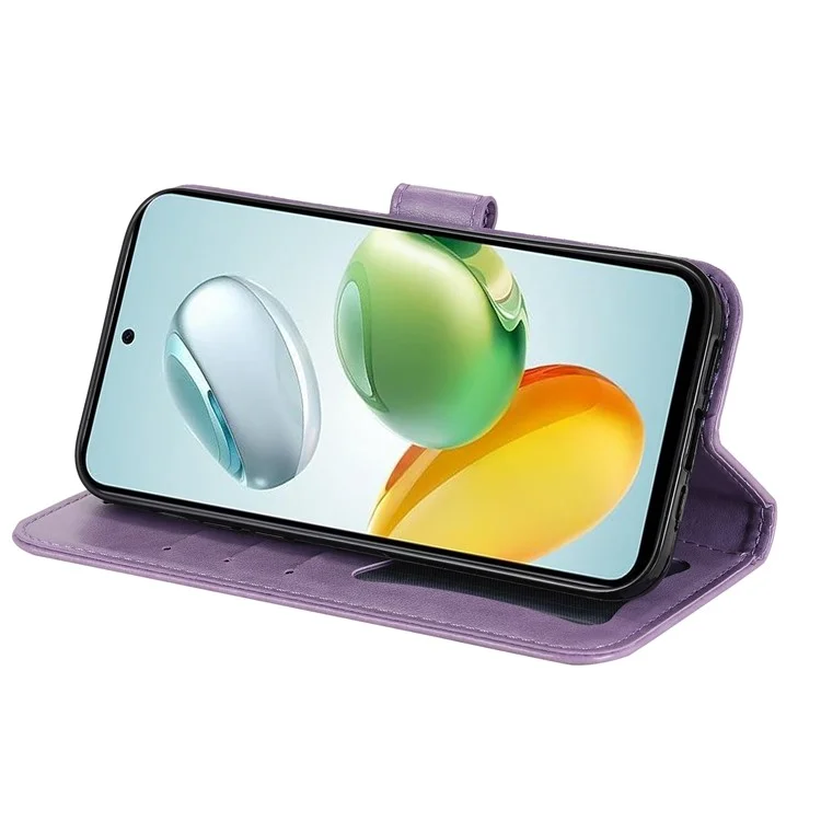 Para Honor Play 60 Plus 5G Wallet Case Flower Imprint Leather Phone Cover - Roxo