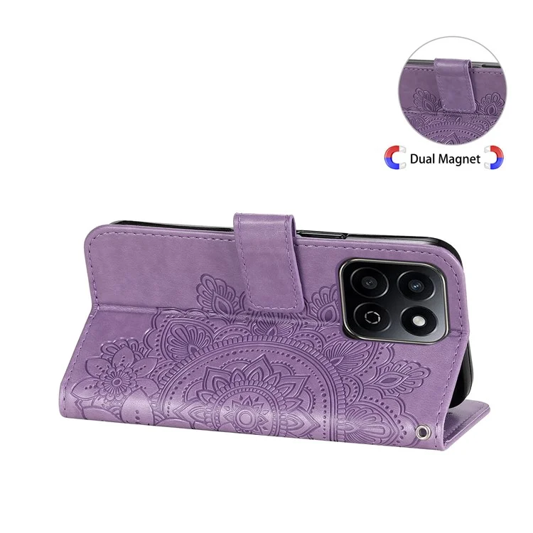 Para Honor Play 60 Plus 5G Wallet Case Flower Imprint Leather Phone Cover - Roxo