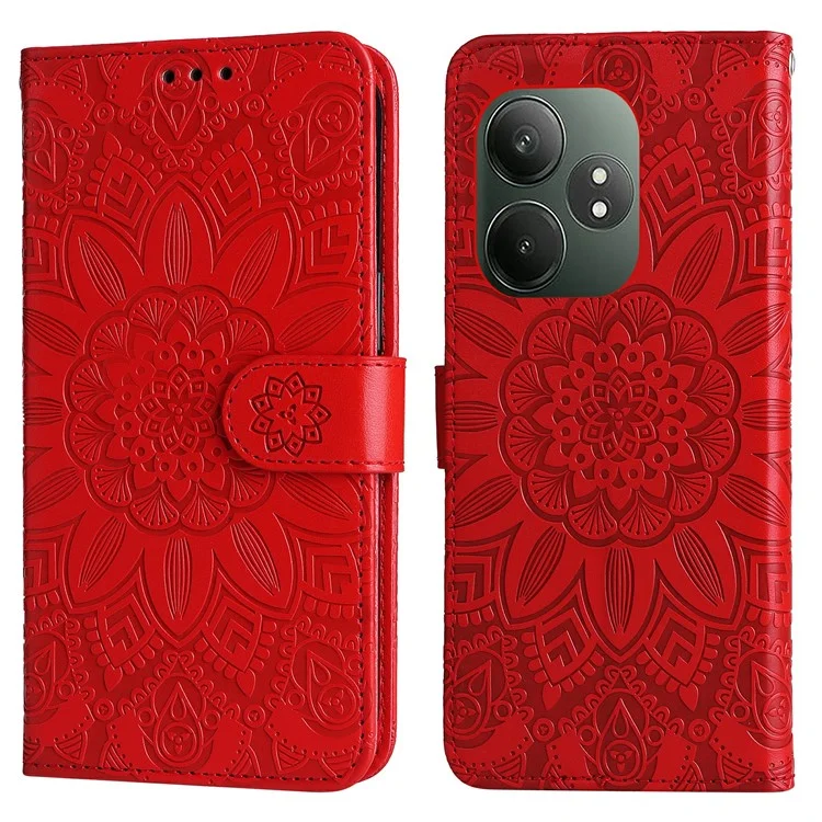 Für Realme GT 6 5G / GT Neo6 SE 5G Brieftasche Hülle Sonnenblume Lederabdeckung - Rot