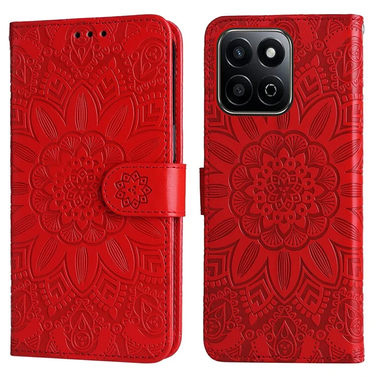 For Honor Play 60 Plus 5G Case Sunflower Imprint Leather Wallet Phone Cover - Red