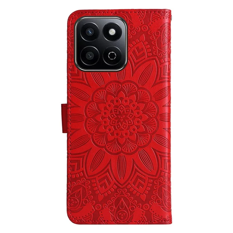 For Honor Play 60 Plus 5G Case Sunflower Imprint Leather Wallet Phone Cover - Red
