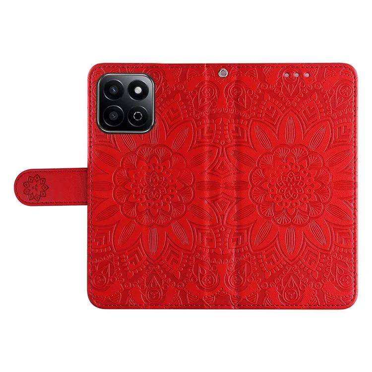 For Honor Play 60 Plus 5G Case Sunflower Imprint Leather Wallet Phone Cover - Red