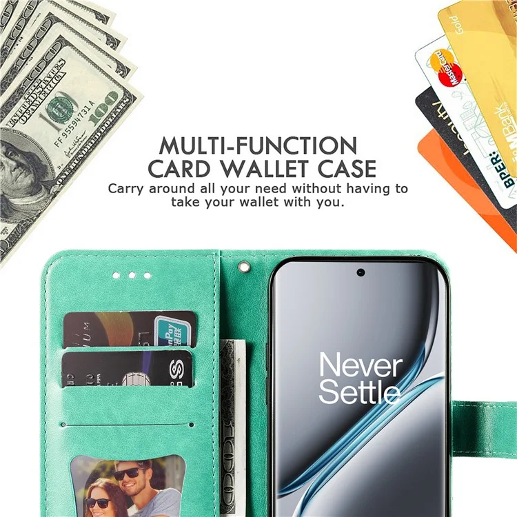 For OnePlus Ace 3 Pro 5G Case Floral Pattern PU Leather Wallet Stand Phone Cover - Green