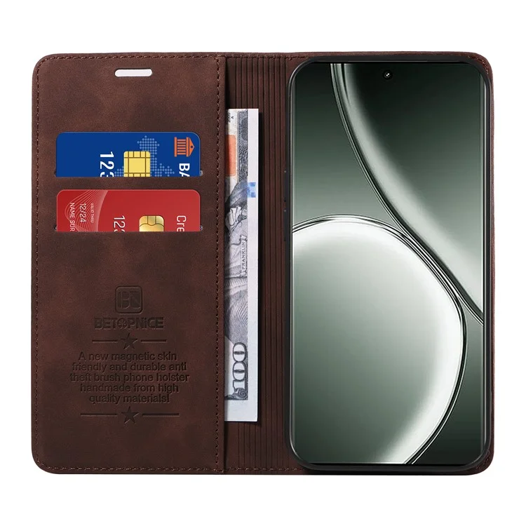 BETOPNICE 003 Pour Realme GT 6 5G / GT Neo6 SE 5G Étui RFID Blocking Couverture en Cuir de Téléphone - Brun