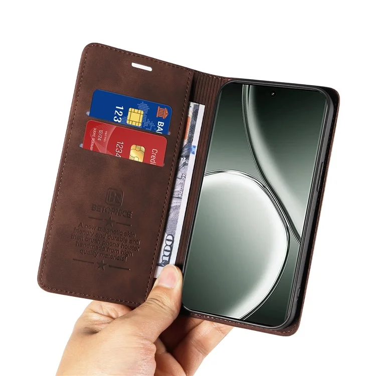 BETOPNICE 003 Pour Realme GT 6 5G / GT Neo6 SE 5G Étui RFID Blocking Couverture en Cuir de Téléphone - Brun