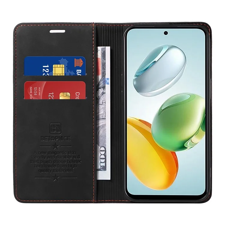 BETOPNICE 003 Capa de couro com fecho magnético para Honor Play 60 Plus 5G - Preto