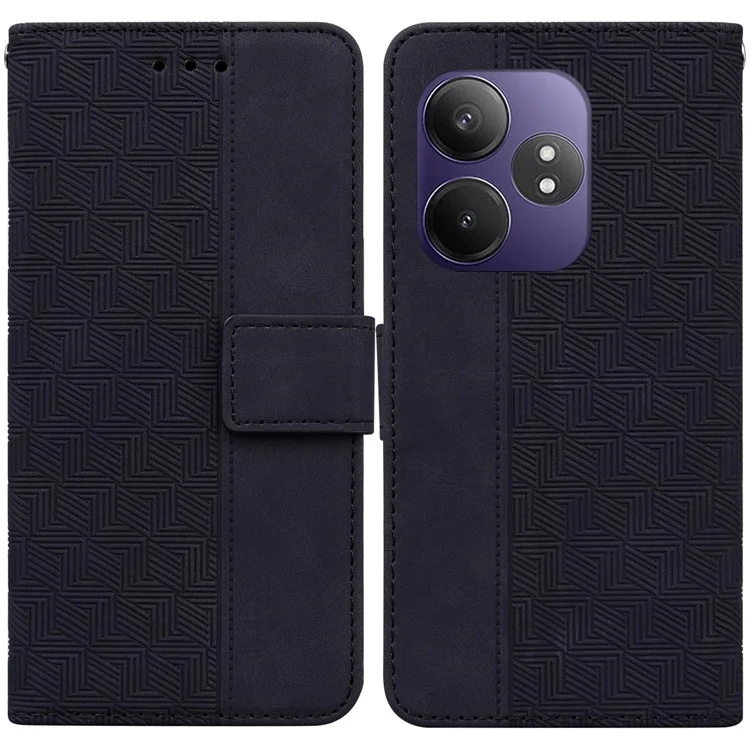 Per Realme GT Neo6 SE 5G / GT 6 5G / 6T 5G / Neo6 5G Custodia per telefono Motivo geometrico Custodia portafoglio in pelle - Nero