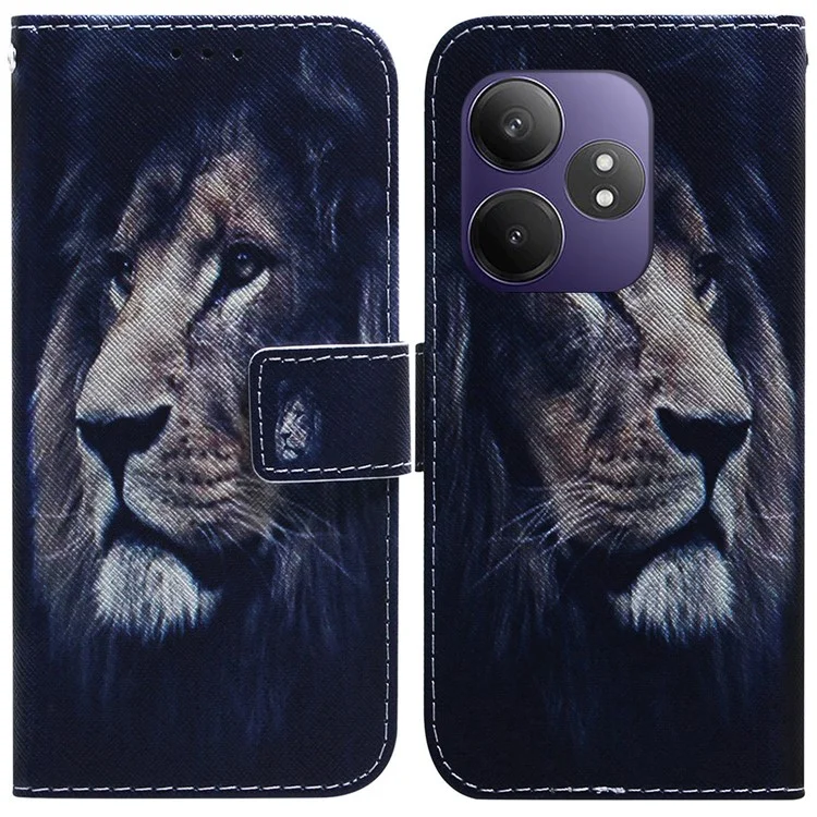 Para Realme GT Neo6 SE 5G / GT 6 5G / 6T 5G / Neo6 5G Capa de Telefone Anti-queda Couro Carteira Capa Padrão Impressão - Leão