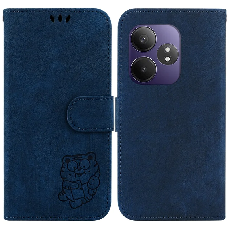 Für Realme GT Neo6 SE 5G / GT 6 5G / 6T 5G / Neo6 5G Wallet Case Tiger Imprint Leather Protective Phone Cover - Dunkelblau