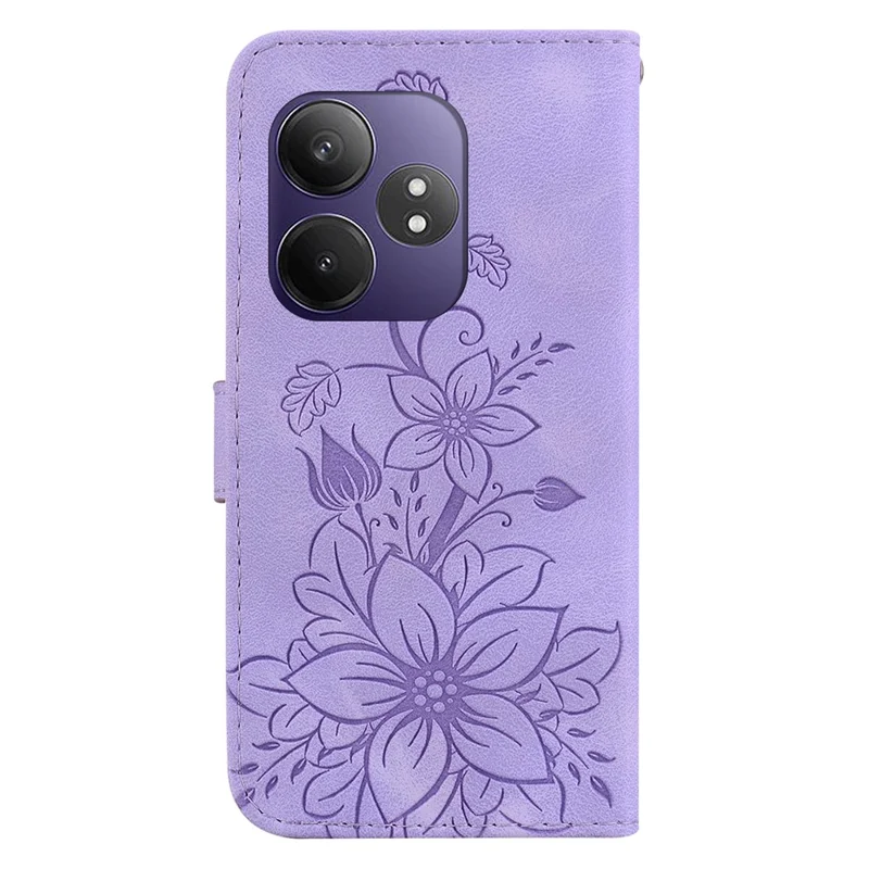 For Realme GT Neo6 SE 5G / GT 6 5G / 6T 5G / Neo6 5G Leather Case Lily Flower Imprint Phone Cover with Stand - Purple