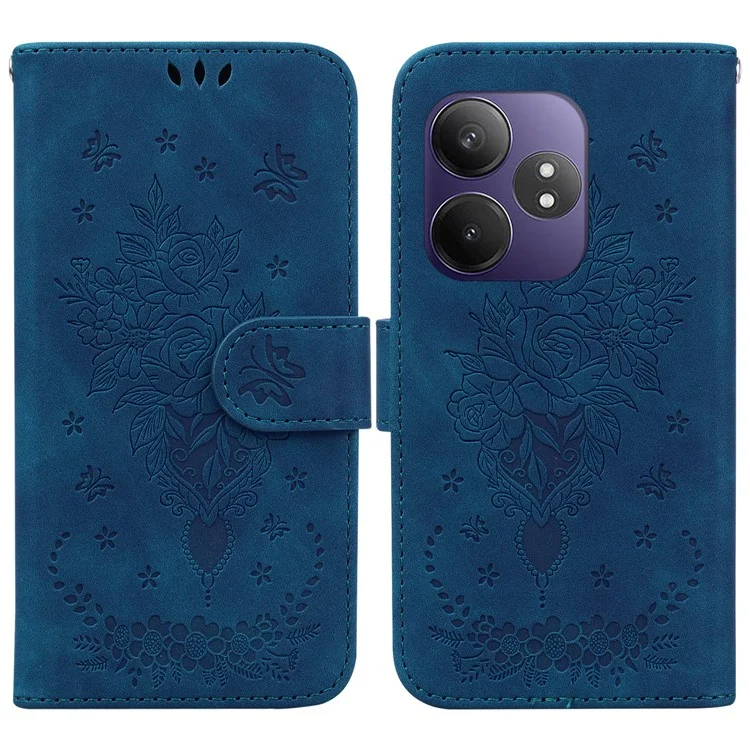 Para Realme GT Neo6 SE 5G / Neo6 5G / 6T 5G / 6 5G Case PU Leather Wallet Phone Cover Butterfly Flower Imprint - Azul