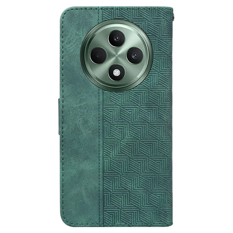For Oppo Reno12 F 5G Case Geometry Pattern Leather Wallet Phone Cover - Green