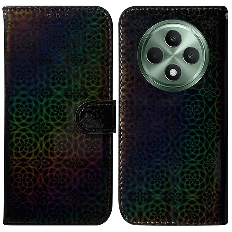 Para Oppo Reno12 F 5G Case Dazzling Flower Leather Stand Phone Cover - Preto