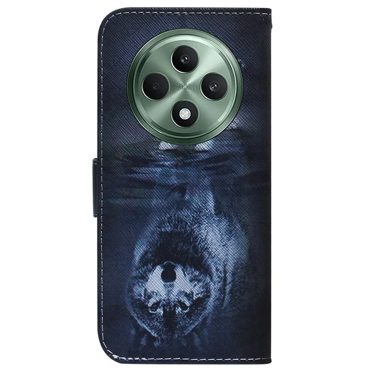 For Oppo Reno12 F 5G Shockproof Case Pattern Print Leather Wallet Phone Cover - Dog and Wolf