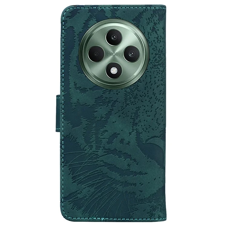 Para Oppo Reno12 F 5G Carteira Case Impressão de Tigre Couro Folio Flip Phone Cover - Verde