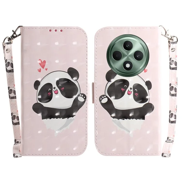 Für Oppo Reno12 F 5G Case 3D-Musterbedruckung Leder-Geldbörsen-Handyhülle - Liebesherz-Panda
