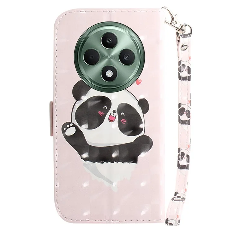 Für Oppo Reno12 F 5G Case 3D-Musterbedruckung Leder-Geldbörsen-Handyhülle - Liebesherz-Panda