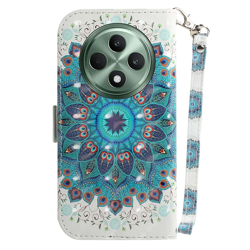 For Oppo Reno12 F 5G Case 3D Pattern Printing Leather Wallet Phone Cover - Peacock Wreath