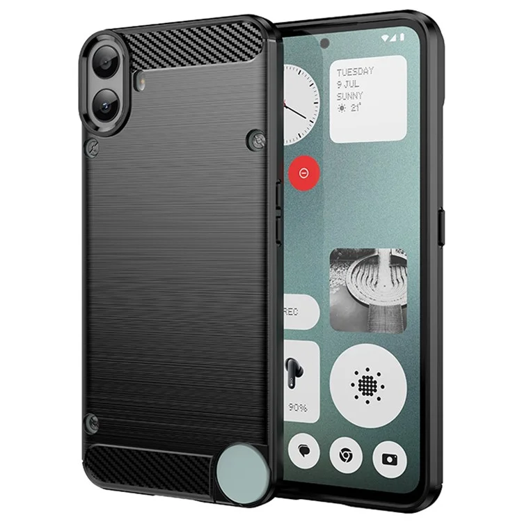 For Nothing CMF Phone 1 Case Carbon Fiber Texture TPU Brushed Phone Cover - Black