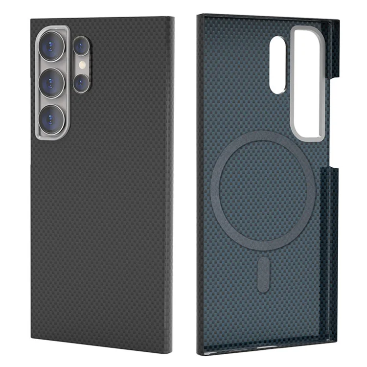 Para Samsung Galaxy S24 Ultra Case Compatível com MagSafe Padrão de Fibra de Carbono Capa Rígida de PC - Preto / Azul