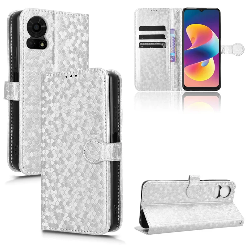 For TCL 50 LE T510SPP Case PU Leather Wallet Phone Cover with Dot Pattern Imprint - Silver