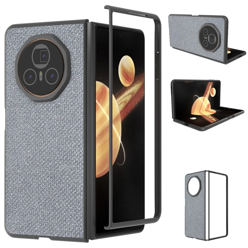 ABEEL For Honor Magic V3 5G Étui Noir Bord PU+PC Couverture de Téléphone Texture de Paillettes - Gris