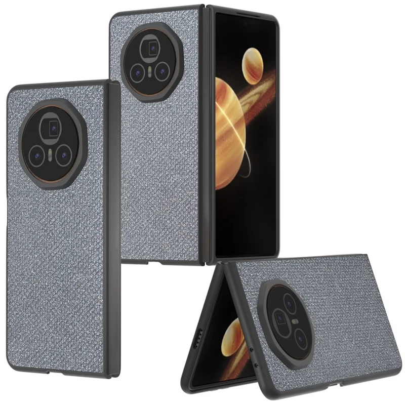 ABEEL For Honor Magic V3 5G Étui Noir Bord PU+PC Couverture de Téléphone Texture de Paillettes - Gris