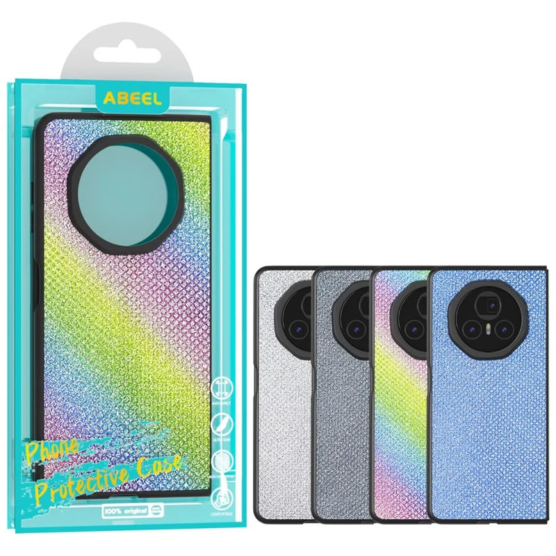 ABEEL For Honor Magic V3 5G Étui Noir Bord PU+PC Couverture de Téléphone Texture de Paillettes - Gris