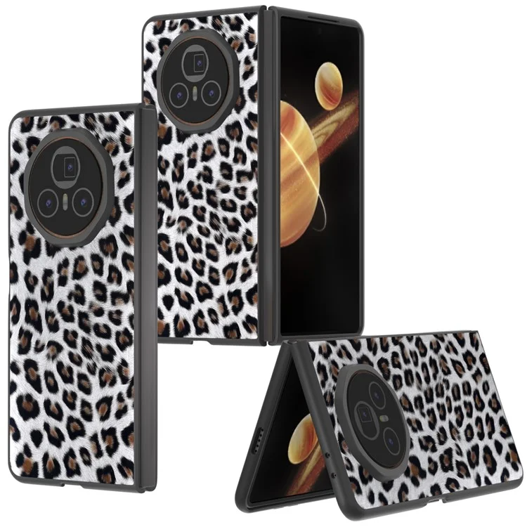 ABEEL For Honor Magic V3 5G Case PU+PC Phone Cover Leopard Pattern - Silver