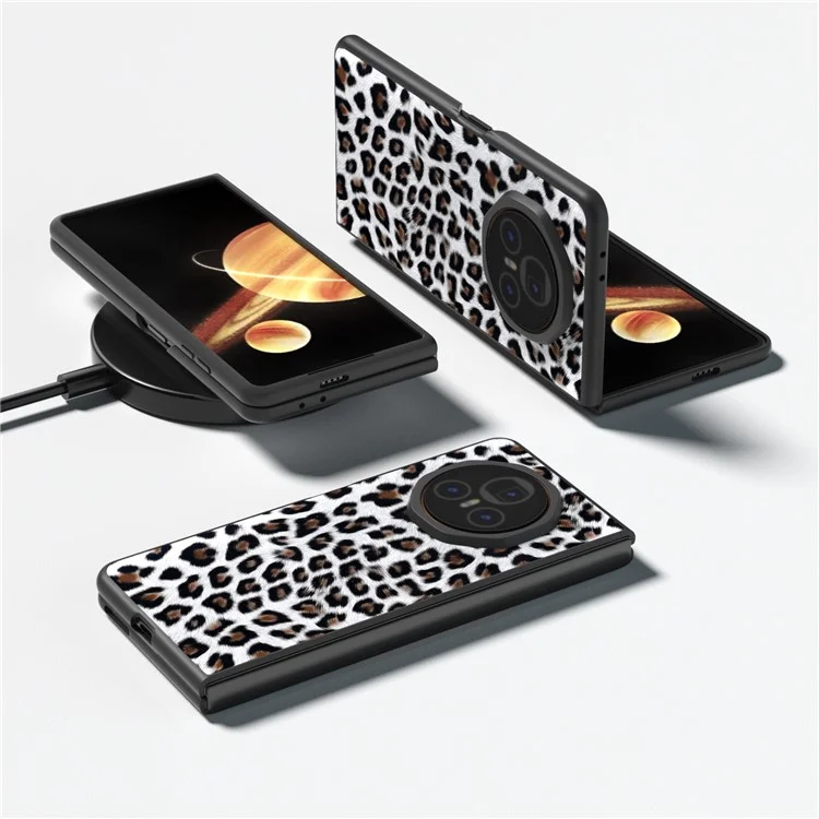 ABEEL For Honor Magic V3 5G Case PU+PC Phone Cover Leopard Pattern - Silver