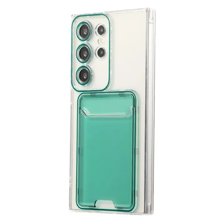 Для Samsung Galaxy S24 Ultra Case Back Card Slot TPU Clear Phone Cover - Зеленый
