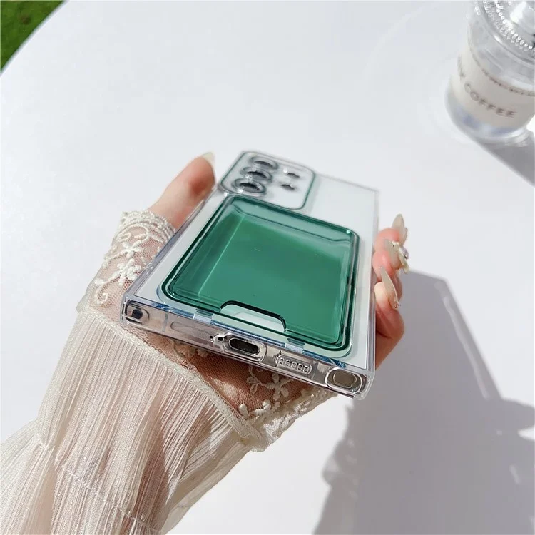 Для Samsung Galaxy S24 Ultra Case Back Card Slot TPU Clear Phone Cover - Зеленый
