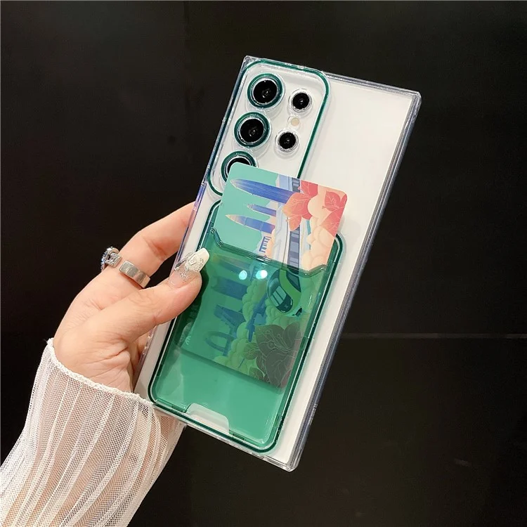 Для Samsung Galaxy S24 Ultra Case Back Card Slot TPU Clear Phone Cover - Зеленый