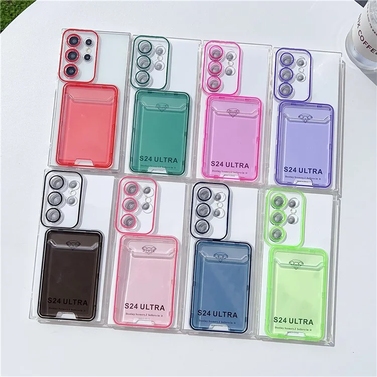 Для Samsung Galaxy S24 Ultra Case Back Card Slot TPU Clear Phone Cover - Зеленый