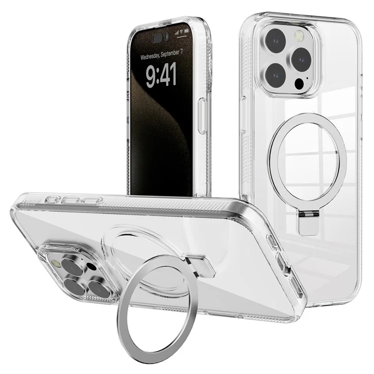 G Style Für iPhone 15 Pro Max Hülle TPU+PC Telefonabdeckung mit Ringhalter kompatibel mit MagSafe - Transparent