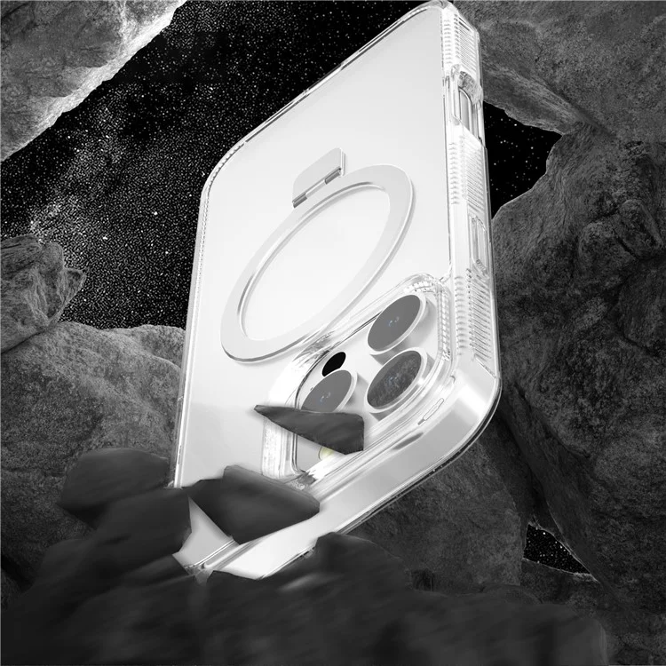 G Style Für iPhone 15 Pro Max Hülle TPU+PC Telefonabdeckung mit Ringhalter kompatibel mit MagSafe - Transparent