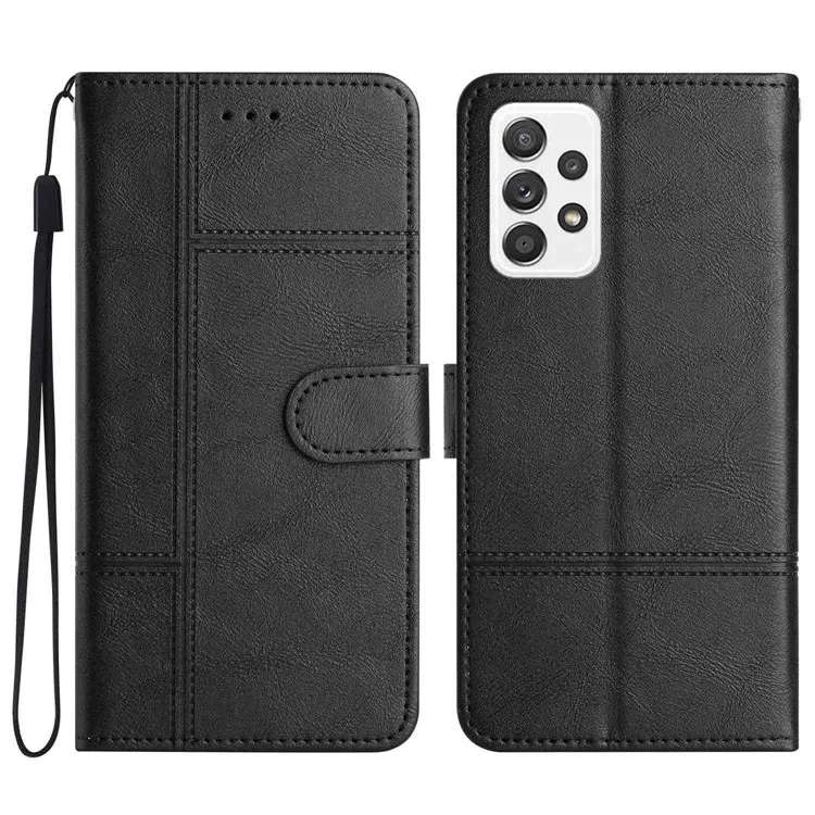 For Samsung Galaxy A73 5G Sewing Line Decor Phone Shell Cowhide Texture Wallet Business Style PU Leather Stand Phone Case - Black
