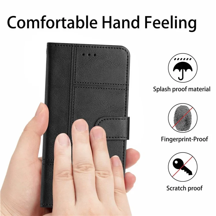 For Samsung Galaxy A73 5G Sewing Line Decor Phone Shell Cowhide Texture Wallet Business Style PU Leather Stand Phone Case - Black