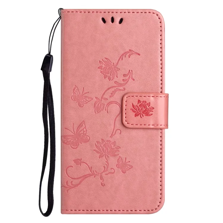 Per iPhone 16 Pro Case PU Leather Wallet Phone Cover Butterfly Flower Pattern - Pink