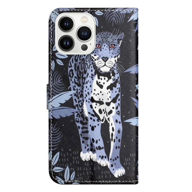 Para iPhone 16 Pro Leather Phone Case Cross Texture Pattern Printing - Leopardo