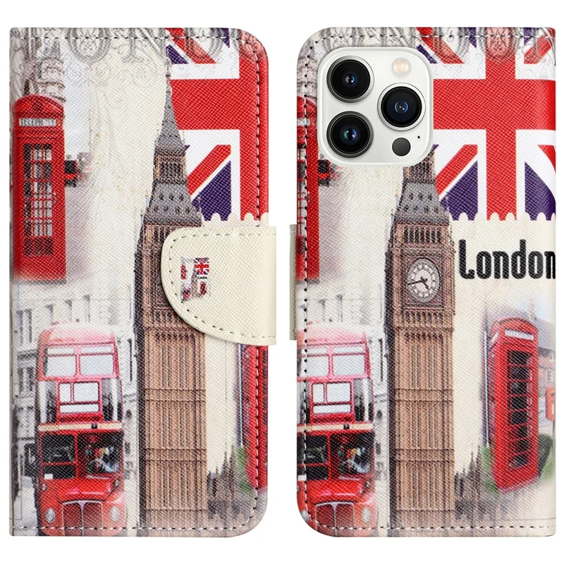 For iPhone 16 Pro Case Pattern Printing Cross Texture Phone Leather Cover - London Big Ben