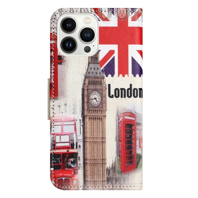 For iPhone 16 Pro Case Pattern Printing Cross Texture Phone Leather Cover - London Big Ben
