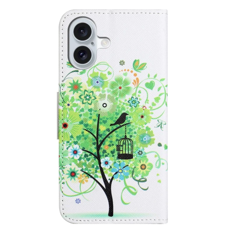 Per iPhone 16 Case Pattern Printing PU Leather Wallet Phone Cover Stand View - Green Tree