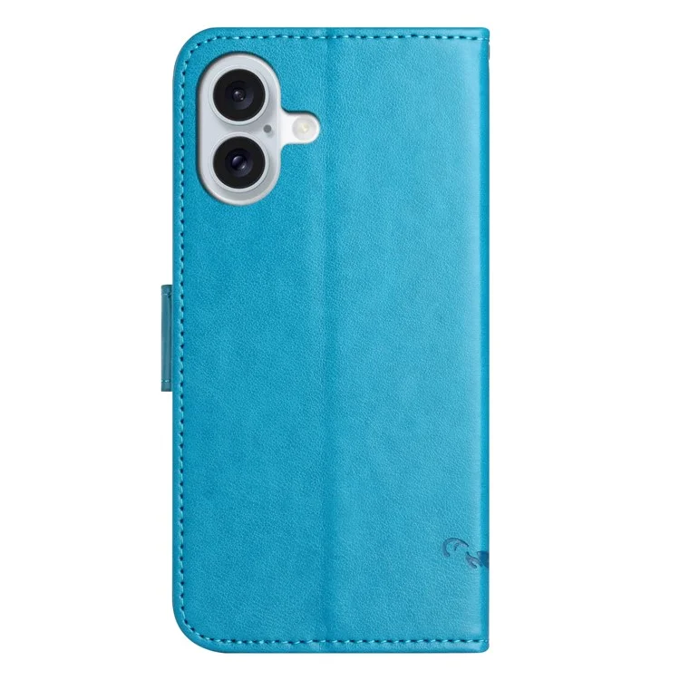 For iPhone 16 Case Wallet Stand PU Leather Butterfly Flower Phone Cover - Blue