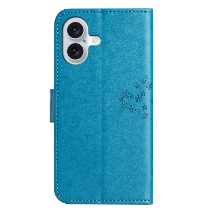 For iPhone 16 Case Wallet PU Leather Protective Phone Cover Owl Tree Pattern - Blue