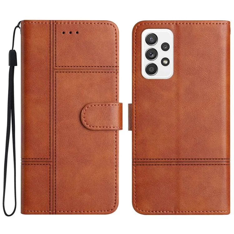 Flip Wallet Case para Samsung Galaxy A33 5G, Estilo de Negócios à Prova de Choques Textura de Couro de Vaca PU Capa de Telefone com Suporte e Alça - Marrom
