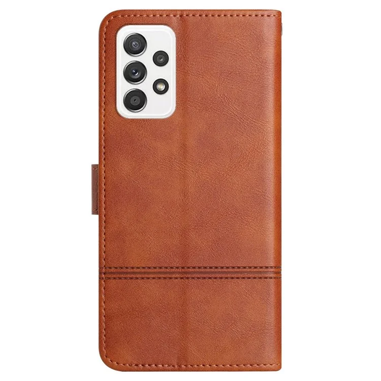Flip Wallet Case para Samsung Galaxy A33 5G, Estilo de Negócios à Prova de Choques Textura de Couro de Vaca PU Capa de Telefone com Suporte e Alça - Marrom