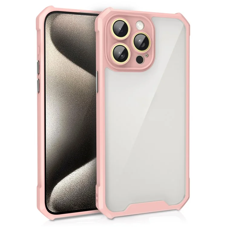 Per iPhone 13 Pro Case Acrylic+TPU Reinforced Corners Protective Cover with Lens Film - Pink
